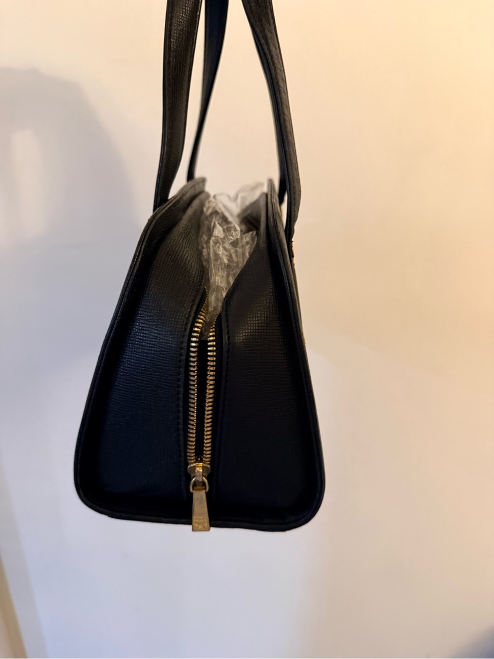MCM Black Leather Satchel with Gold Logo Plaque - Picture 3 of 9